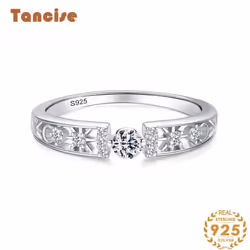 Tancise Classic 925 Sterling Silver Zircon Ring Ladies Jewelry Wedding Promise Party Gift - silver, 5