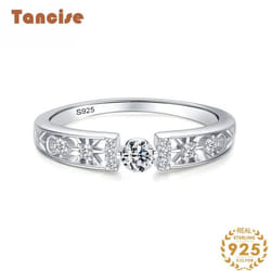 Tancise Classic 925 Sterling Silver  Zircon Ring Ladies Jewelry Wedding Promise Party Gift - silver, 5