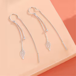 s925 Silver Hollow Leaves Earrings for Women Temperament Long Tassel Tea Ear Chain Earring Super Fairy Jewelry
