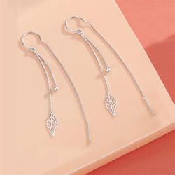 s925 Silver Hollow Leaves Earrings for Women Temperament Long Tassel Tea Ear Chain Earring Super Fairy Jewelry