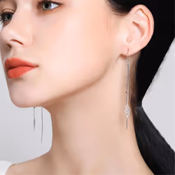 s925 Silver Hollow Leaves Earrings for Women Temperament Long Tassel Tea Ear Chain Earring Super Fairy Jewelry