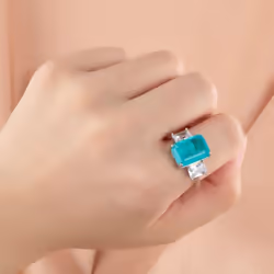 Gica Gema Luxury 925 Sterling Silver Women Ring With 10*14mm Paraiba Gemstones Silver Wedding Fine Jewelry Gift - catawba, 9