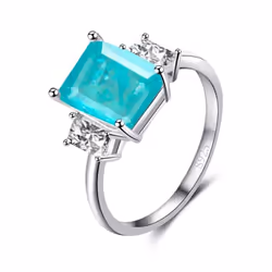 Gica Gema Luxury 925 Sterling Silver Women Ring With 10*14mm Paraiba Gemstones Silver Wedding Fine Jewelry Gift - emerald, 8
