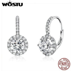 Wostu Luxury Hoop Silver Earrings 925 Sterling Silver Cubic Zircon Fashion Modern Women&apos;s Earrings