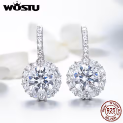 Wostu Luxury Hoop Silver Earrings 925 Sterling Silver Cubic Zircon Fashion Modern Women&apos;s Earrings