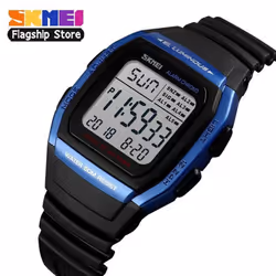 Skmei New Men Sports Watches Retro Multifunction Fashion Watch Square Chrono Countdown Waterproof Wristwatches 1278 - blue