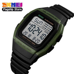 Skmei New Men Sports Watches Retro Multifunction Fashion Watch Square Chrono Countdown Waterproof Wristwatches 1278 - green