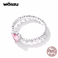 Wostu Delicate Heart Silver Ring Genuine 925 Sterling Silver Pink Zircon Love Rings For Women Fine Jewelry Gift - 6