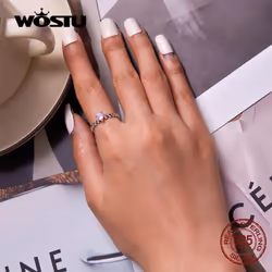 Wostu Delicate Heart Silver Ring Genuine 925 Sterling Silver Pink Zircon Love Rings For Women Fine Jewelry Gift - 8