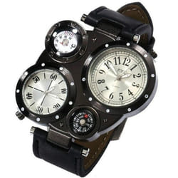 Fashion Men&apos;s Watch Outdoor Sports Waterproof Dual Movement - black