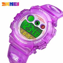 SKMEI Kids Watch Fashion Children Waterproof LED Alarm Date Electronic Digital Sports Wristwatches - Purple