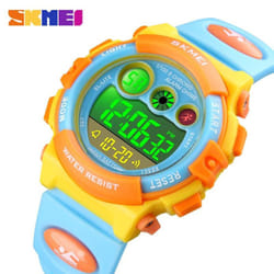 SKMEI Kids Watch Fashion Children Waterproof LED Alarm Date Electronic Digital Sports Wristwatches - Yellow