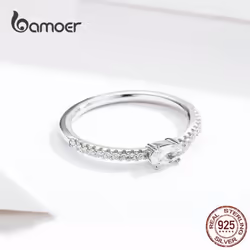 Bamoer 925 Sterling Silver Love Ring Finger Ring Women Ring Precious Jewelry Gift - 6
