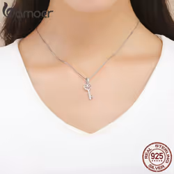 Bamoer 100% 925 Sterling Silver Happiness Key Heart Shape Pendant Charm Fit Women Bracelets