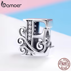 Bamoer Genuine 925 Sterling Silver Letter E Alphabet Beads Charms Fit Charm Bracelets & Bangles Diy