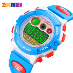 SKMEI Kids Watch Fashion Children Waterproof LED Alarm Date Electronic Digital Sports Wristwatches - White