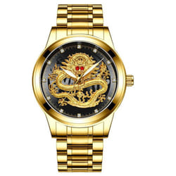 Fashion Casual Men Waterproof Business Quartz Watch Luxury Brand Rhinestone Red Eyes Dragon Relojes - black