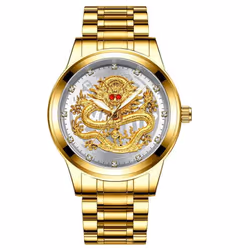 Fashion Casual Men Waterproof Business Quartz Watch Luxury Brand Rhinestone Red Eyes Dragon Relojes - white