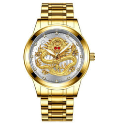 Fashion Casual Men Waterproof Business Quartz Watch Luxury Brand Rhinestone Red Eyes Dragon Relojes - white