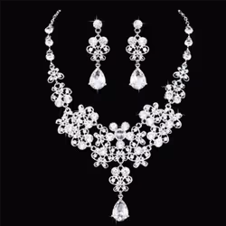 3pcs/set Rhinestone Butterfly Necklace Crown Earring Bridal Wedding Jewelry Gift