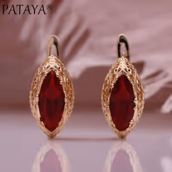 Pataya Red Green Horse Eye Drop Earrings Trend For Women Rose Gold Vintage Craftsmanship Earrings
