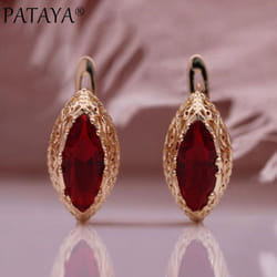 Pataya Red Green Horse Eye Drop Earrings Trend For Women Rose Gold Vintage Craftsmanship Earrings