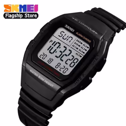 Skmei New Men Sports Watches Retro Multifunction Fashion Watch Square Chrono Countdown Waterproof Wristwatches 1278 - black