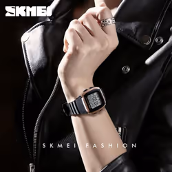 Skmei New Men Sports Watches Retro Multifunction Fashion Watch Square Chrono Countdown Waterproof Wristwatches 1278 - black