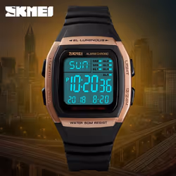 Skmei New Men Sports Watches Retro Multifunction Fashion Watch Square Chrono Countdown Waterproof Wristwatches 1278 - black