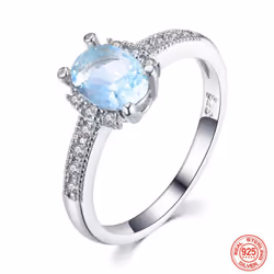 S925 Sterling Silver Charm Aquamarine Ring For Women Fashion Wedding Jewelry Engagement Party Gift - 7
