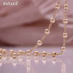 Pataya Rose Gold Color Bracelet Necklace Exquisite Girl Fresh Round Bead Chain - 55CM