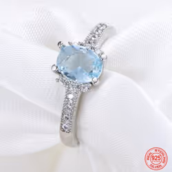 S925 Sterling Silver Charm Aquamarine Ring For Women Fashion Wedding Jewelry Engagement Party Gift - 8