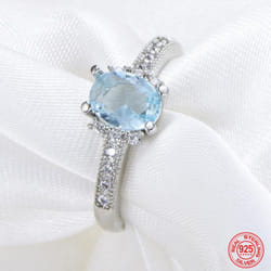 S925 Sterling Silver Charm Aquamarine Ring For Women Fashion Wedding Jewelry Engagement Party Gift - 8