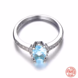 S925 Sterling Silver Charm Aquamarine Ring For Women Fashion Wedding Jewelry Engagement Party Gift - 8