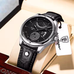 Men Watch Fashion Top Luxury Sport Men&apos;s Wristwatch Waterproof Luminous Leather Date Quartz Watches Man Clock - silver,b ...