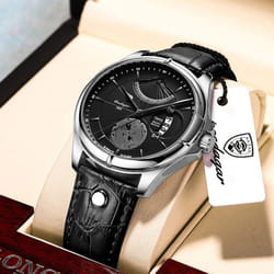 Men Watch Fashion Top Luxury Sport Men&apos;s Wristwatch Waterproof Luminous Leather Date Quartz Watches Man Clock - silver,black