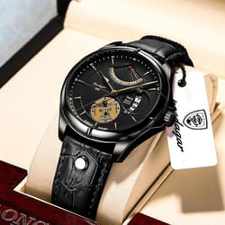 Men Watch Fashion Top Luxury Sport Men&apos;s Wristwatch Waterproof Luminous Leather Date Quartz Watches Man Clock - black