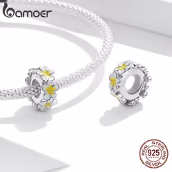 Bamoer 925 Sterling Silver Delaicate Romantic Flowers Charm Bead For Original Bracelet Diy Women Jewelry - 925 silver