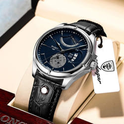 Men Watch Fashion Top Luxury Sport Men&apos;s Wristwatch Waterproof Luminous Leather Date Quartz Watches Man Clock - silver,blue