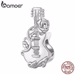 Bamoer 925 Sterling Silver Guitar Charm Bead Vintage Musical Note Pendant Plated Platinum Fit Woman Bracelet Necklace Jewelry ...