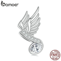 Bamoer 925 Sterling Silver Guitar Charm Bead Vintage Musical Note Pendant Plated Platinum Fit Woman Bracelet Necklace Jewelry - B