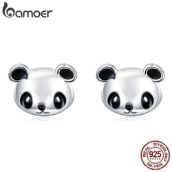 Bamoer Genuine 100% 925 Sterling Silver Animal Collection Cute Panda Stud Earrings