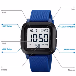 Sport Digital Watch Fashion Men&apos;s Watches Led Chronograph Date Countdown Electronic Wristwatch Waterproof Male Clock - black,blue