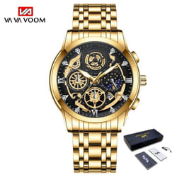 Va Va Voom Fashion Luminous Quartz Watches Men Business Watch Male Stainless Steel Mesh Belt Skeleton Quartz Wrist Watch Relogi - gold, With Packaging
