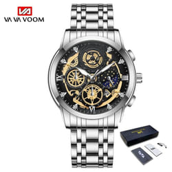 Va Va Voom Fashion Luminous Quartz Watches Men Business Watch Male Stainless Steel Mesh Belt Skeleton Quartz Wrist Watch Relo - silver, With Packaging