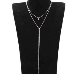 Accessories, Fashionable Double-layer Long Retro Collarbone Necklace, Double-layer Simple Fringed Bead Chain Necklace. - silver