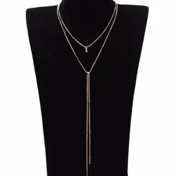 Accessories, Fashionable Double-layer Long Retro Collarbone Necklace, Double-layer Simple Fringed Bead Chain Necklace. - gold
