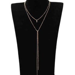 Accessories, Fashionable Double-layer Long Retro Collarbone Necklace, Double-layer Simple Fringed Bead Chain Necklace. - gold