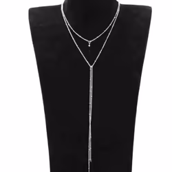 Accessories, Fashionable Double-layer Long Retro Collarbone Necklace, Double-layer Simple Fringed Bead Chain Necklace. - gold