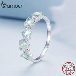 Bamoer 925 Stelring Silver Ocean Blue Heart Cubic Zirconia Wedding Rings Women Romantic Heart-shaped Stackable Ring Birthday Jewelry Gift - 8
